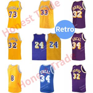 Retro 44 Jerry West Basketball Jersey 32 Shaquille Oneal Dennis Rodman Johnson 73 13 33 Klasyczne koszulki do koszykówki męskiej zszyte 1996-97