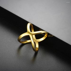 Ringos de cluster Fashion x Shape Notado Cross Cutout Anel para mulheres Aço inoxidável 18 K Acessórios de jóias à prova d'água de ouro