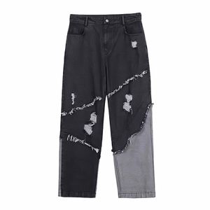 Męskie dżinsy Tassel Czarny worek proste szerokie nogi spodni Man Streetwear HARAJUU Style Vintage Rited Riste Dżinsowe spodnie 230330