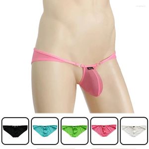 Majowe lodowe jedwabne Transparent Men's Briefs Niski talia torebka cienki seksowna z odłączającą się guzikami męska bielizna