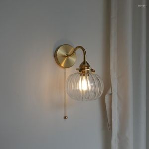 Wall Lamp Little Glass Ball LED Light Fixtures Plug In Switch Bedroom Bathroom Mirror Stair Nordic Modern Copper Sconce