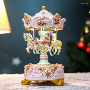 Decorative Figurines Rotating Toys Music Box Light Electric Luxury Girlfriend Carousel Mechanism Boite A Musique Accessories DL60MB