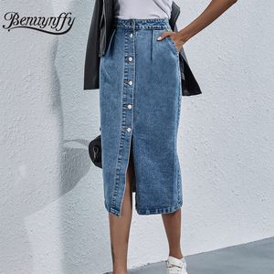 Юбки Benuynfy, джинсовая лыжная женская уличная одежда с одной грудью до колена, повседневные прямые джинсы с высокой талией и карманами 230330
