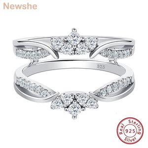 Mit seitlichen Steinen sie 925 Sterling Silber Schutzring Enhancer für Frauen Krone Verlobung AAAAA CZ Exquisite Ehering Schmuck 230329