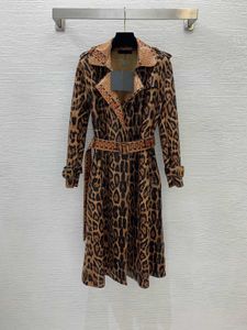 women designer Trench Coats snakeskin leopard print lapel long-sleeved bright face trench coat medium-length coat fur coat logo brand desig clothing