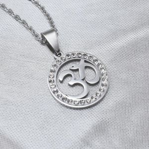 Pendant Necklaces Stainless Steel Hindoo Hindu Buddhist AUM OM Necklace Silver Colors Crystal Lucky Peace Symbol Hinduism JewelryPendant