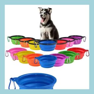 Hundenäpfe Feeder Pet Folding Portable Food Container Sile Bowl Puppy Collapsable Feeding With Climbing Buckle Drop Delivery Home Dhydf