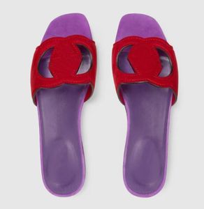 Pantofola di design piatta Sandalo in pelle Interlocking Cutout flat slide in pelle di vitello Donna in pelle Pantofole Cut-out Slides Sandalo Sexy Flats Ladies Fashion Cut out Shoes