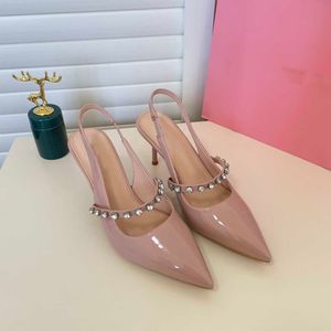 Luxury Miu rhinestone sandals women's shoes party dress shoes high heels wedding black, white and pink casual pointed stilettos party ball high heels 35-40