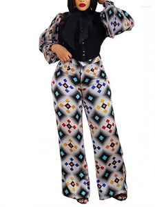 Ethnic Clothing African 2 Piece Sets Womens Elegant Outfits 2023 Long Sleeve Top And Printed Pants Suit Two Lady Party Matching