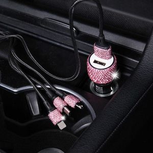 New New Bling USB Car Charger 5V 2.1A Dual Port Fast Adapter Pink Car Decor Car Styling Diamond Car Accessories Interior for Woman