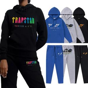 남성용 후드 티 스웨터 Trapstar Designer Mens Tracksuits 정장 양털 스포츠 타올 자수 편지 Womens Full Tracksuit Rainbow Decoding Hooded