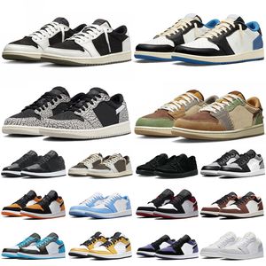 Rinnande skor 1 Låg 1S Mens Basketball Shoes TS X Olive Fragment Black Cement Phantom Reverse Mocha Zion Williamson UNC Gym Red USA Men Women Trainers