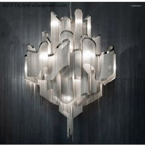 Hängslampor postmodern aluminiumkedjelampa för vardagsrum hem dekoration belysning trappa ljus modern glans