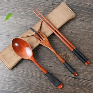 Dinnerware Sets PCS Japanese Wooden Spoon Chopsticks Tableware Set Tangled Bag Convenient TakeAway Cutlery Environmental Protection