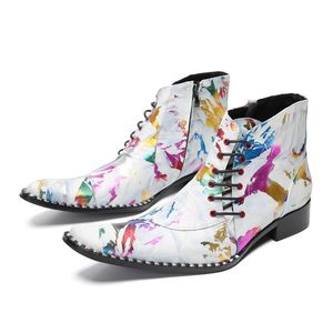 Fashion Luxury Men's Shoes Boots Lace-up Color Leather Ankle Boots for Men Zip Party/Wedding Shoes Men, Big size US6-12
