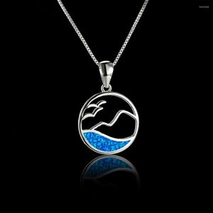 Pendant Necklaces 2023 Fashion Round Hollow Wave Necklace For Women Girl Blue Opal Trendy Wedding Party Jewelry Gifts