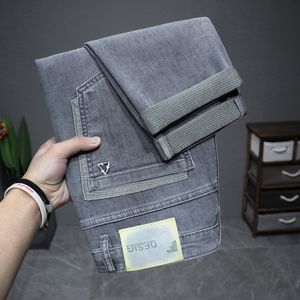 Herren Jeans 2023 Frühling Sommer Dünne Männer Business Casual Füße Hosen Elastische Taille Schlank Gerade Stickerei Flip Pocket Schwarz Markenhose 230330