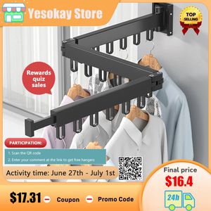 Hangers Racks Folding Clothes Hanger Wall Mount Retractable Cloth Drying Rack Indoor Outdoor Space Saving Aluminum Home Laundry Clothesline 230330