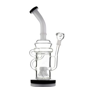 White color neck hookah bong bent type octopus shape perc filter glass water pipe 13.4 inches 14mm male joint