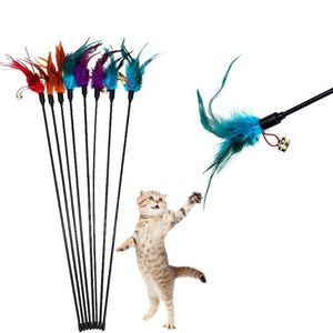 猫のおもちゃ羽毛杖ティーザーターキーインタラクティブスティックトイワイヤーチェイサーランダムカラードロップデリバリーホームガーデンペット用品DHZKM