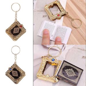 Keychains Fashion Muslim Resin Islamic Mini Ark Quran Book Real Paper Can Read Pendant Key Ring Unisex Religious Square