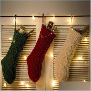 Christmas Decorations Knitted Stockings Durable Fireplace Stocking Xmas Hanging Candy Socks Party Home Garden Decoration Drop Delive Dhcgx