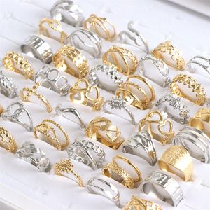 Cluster Rings 10 20pcs lot Fashion Stainless Steel Adjustable Opening Ring For Women Men Mix Style Heart Snake Flower Jewelry No Fade 230329