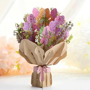 5PC Greeting Cards Paper Flowers Bouquet Charming 3D Flower Thank You Folding Graduation Cut for Teacher Y2303