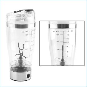 Su Şişeleri Matic Protein Shaker Şişesi 450ml BPA Taşınabilir Girdap Mikser Kupa Sızdır Yalıp Damalı Spor Damlası Ev Bahçe Mutfak Din DH3BR