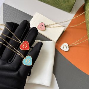 Colar de pingente de coração de marca, design para mulheres, colar de ouro azul, colar de logotipo de moda, joias de primavera, presente, corrente longa, corrente de amor feminina com caixa