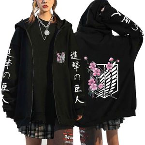 Męskie kurtki Atak na bluzy z bluzy z suwakiem Tytan unisex męski nadruk shingeki no kyojin anime ubrania luźne swobodne streetwears link estetyka 230330