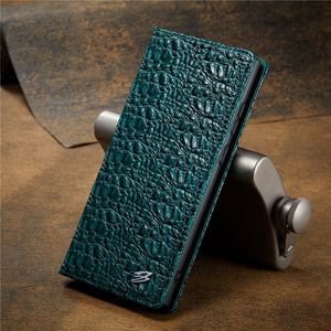 Genuine Leather Folio Vogue Phone Case for iPhone 14 13 12 11 Pro Max Samsung Galaxy S23 Ultra S22 Plus S21 S20 Dual Card Slots Crocodile Pattern Wallet Bracket Shell