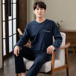 Mäns sömnkläder Autumn and Winter Men's Cotton Pyjama Set Fashion Casual Stripe Spliced ​​Work Pyjama Set Loose Family Clothing Plus Size 4XL 230330