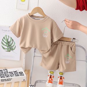 Barnkläder Set Summer Toddler Boy Clothes Bear Short Sleeve Tops Shorts 2 PCS Sport outfit Barnkläder för 0-5 T