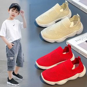 Athletic Outdoor Children Casual Shoes Kids Sneakers for Boys Girls Sports Running Shoes Knitted Fabric Breathable Fashion Slip-on Shoes Spring W0329