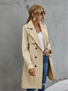 Damen Jacken Langer Mantel Damen Lässig Einfarbig Jacke Erwachsene Herbst Elegant Mode Ärmel Revers Hals Zweireihig Gürtel Trenchcoat