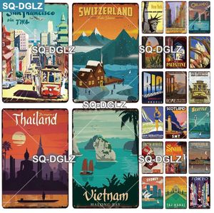 Retro City Landscape Metal Tin Sign Vintage Decor Plaque Craftwork Club Home Decor Plaques Art Poster Metal Painting 30X20cm W03