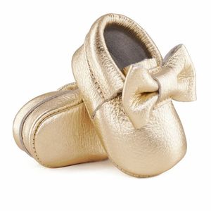 First Walkers Baby Girls Baby Bed Shoes Born Baby Girls Bow Knot Soft Sole äkta läder babyskor 230330