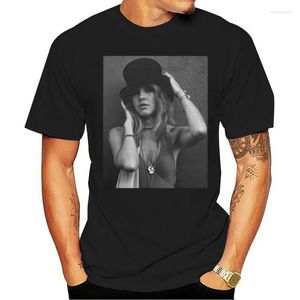 T-shirt da uomo Camicia 2023 Uomo Primavera Estate Abito manica corta Casual Stevie Nicks Cappello a cilindro Bianco 018323