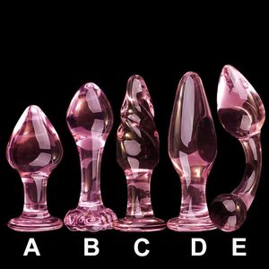 NXY Anal toys 5 Style Crystal Butt Plugs Set Glass Dildo Ball Bead Fake Penis Female Masturbation Sex Toy for Adult Women Men Gay 1125