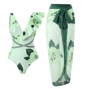 Ins Push Up Swim Wear Leaf Printed Swimwear Designer Women Beach Clothing Bohemian Style Lady Holiday Dress