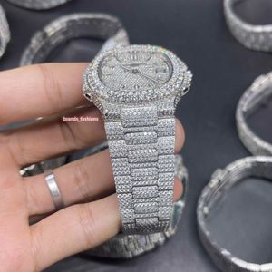 Diamanter Iced Watches Men's Popular Big Bezel Watch Sier Face Full Diamond Strap Automatic Mechanical Wristwatch 393409