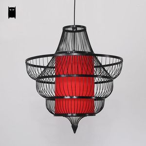 Lampy wiszące Bambus wiklinowy rattan odcień konch oświetlenie sznur rustykalna azjatycka japońska lampa lampa plafon luminaria sala jadalna