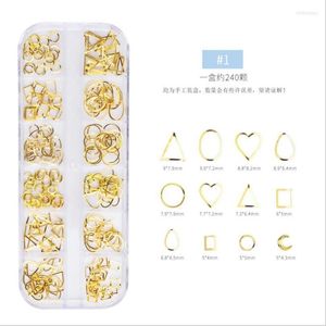 Nail Art Decorations Kalvaro 12 Grid/Box 3D DIY Jewelry Rose Gold Manicure Accessories Pierced Golden Metal Ring Decals T1678