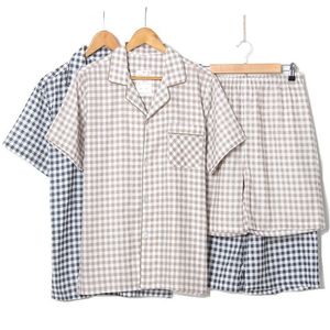 Mäns sömnkläder sommar bomull dubbel hög midja pyjamas mäns korta ärm shorts mäns pyjamas pläd stor storlek hemservice pyjamas set 230330