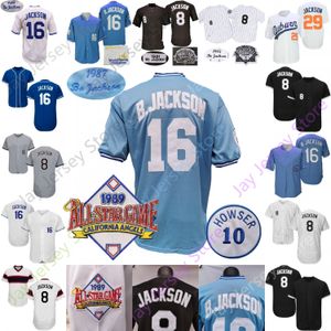 Bo Jackson Jersey Vintage 1985 zawróć niebieski 1987 1989 biały Cooperstown College Baseball ASG Patch szary czarny rozmiar dla dorosłych