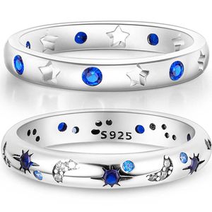 Solitaire Ring 2023 925 Sterling Silber Original Design Blau Zirkon Stern Mond Finger s Für Frauen Hochwertige Hochzeit Schmuck Geschenk Y2303