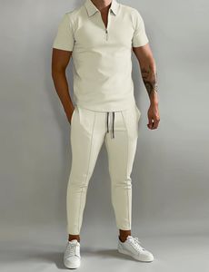 Solid Color Men's Suit Summer Casual Short Sleeve Polo Shirt Calf pants for Men Streetwear Male tracksuit 2-piece set 2303305