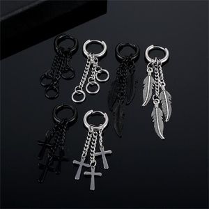 Dangle Punk Stainless Steel Cross Drop Earrings Gothic Hip Hop Feather Piercing Earring Men Women Party Halloween Jewelry Gifts GC2001